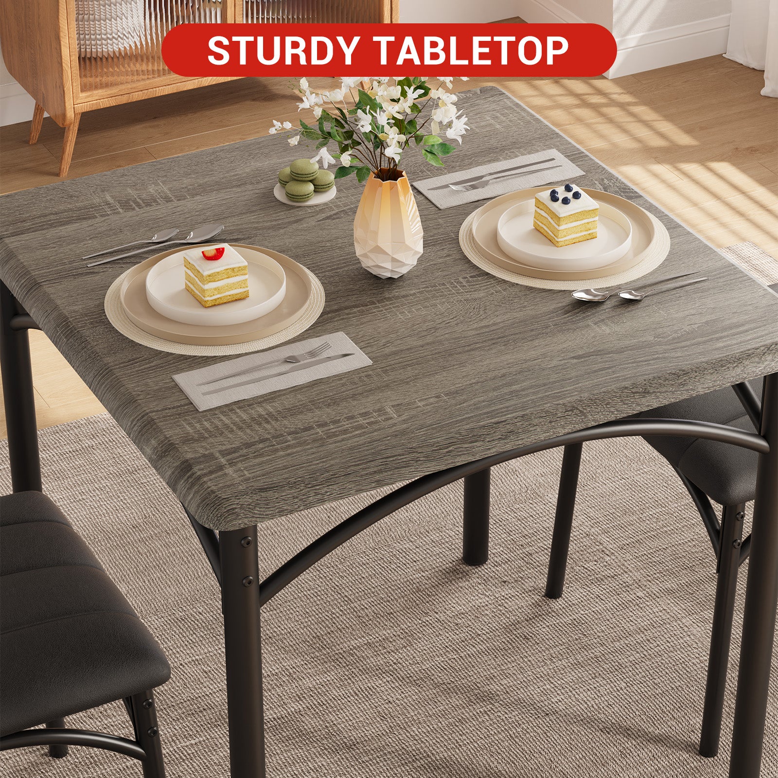 Garvee Dining Table Set for 2, Kitchen Table and Chairs for 2 with Upholstered Chairs, 3 Piece Dining Room Table Set, Square Kitchen Table Set for Small Space, Apartment, Studio, Gray