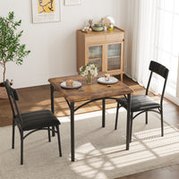 Garvee 3 Piece Dining Table Set for 2, Kitchen Table and Chairs Rectangular, Metal and Wood Dinning Room Table Furniture Set for Kitchen, Apartment, Brown