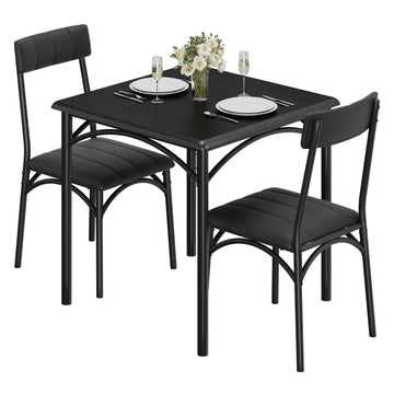 Garvee Dining Table Set for 2, Kitchen Table with 2 Upholstered Chairs, 3 Piece Square Dining Room Table Set, for Small Space, Apartment, Home, Kitchen, Black