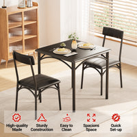 Garvee Dining Table Set for 2, Kitchen Table with 2 Upholstered Chairs, 3 Piece Square Dining Room Table Set, for Small Space, Apartment, Home, Kitchen, Black