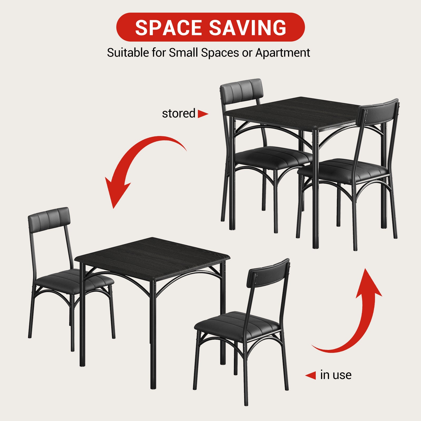 Garvee Dining Table Set for 2, Kitchen Table with 2 Upholstered Chairs, 3 Piece Square Dining Room Table Set, for Small Space, Apartment, Home, Kitchen, Black