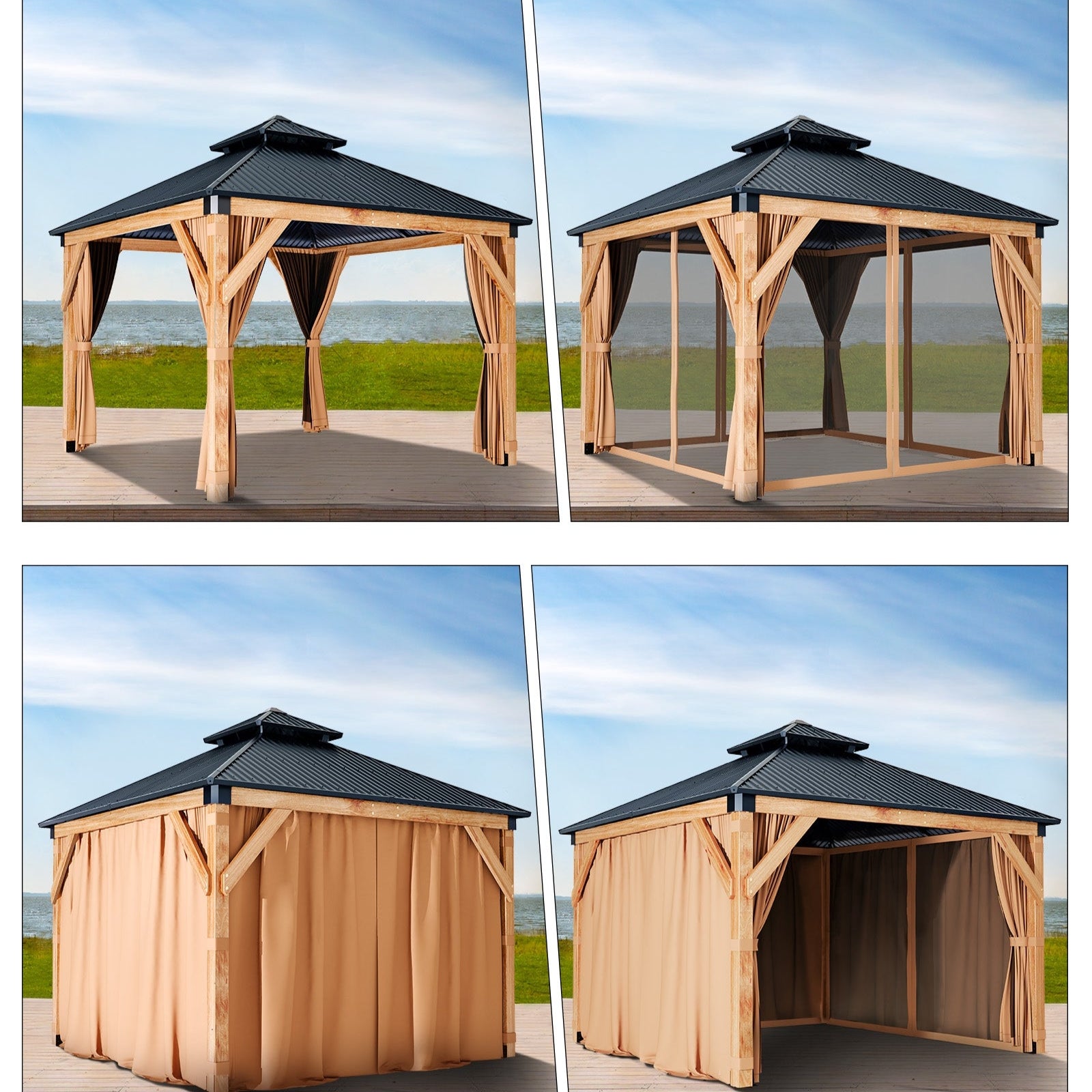 Garvee 10x10 FT Wooden Double Roof Gazebo Outdoor Canopy Shelter with 4-Post Design for Patio, Backyard, Garden & Wedding Parties