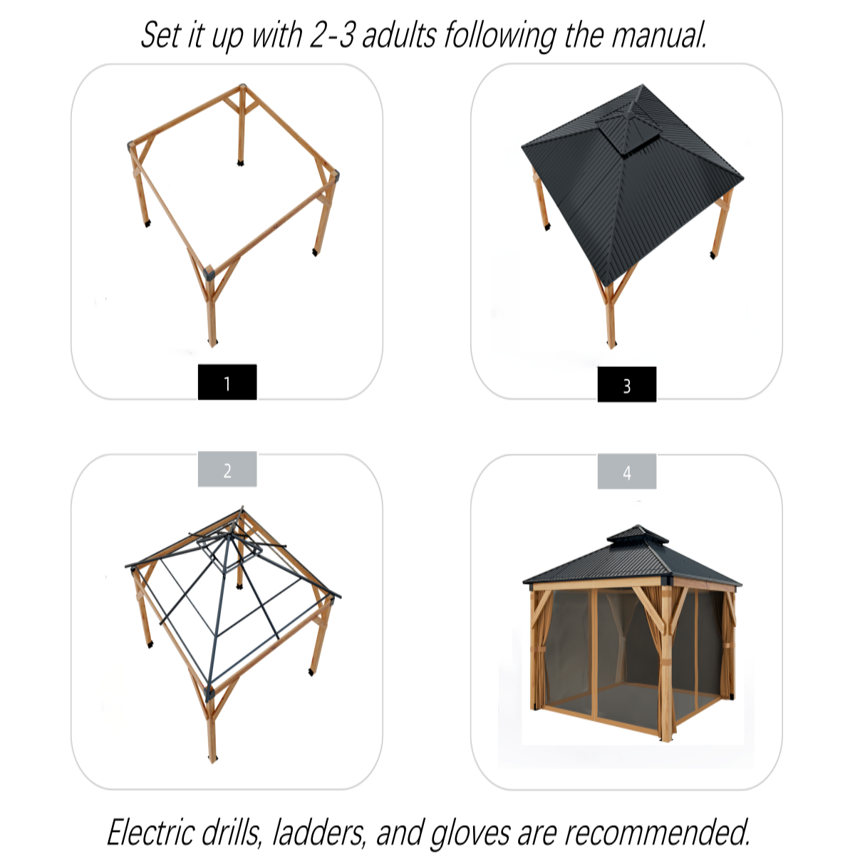 Garvee 10x10 FT Wooden Double Roof Gazebo Outdoor Canopy Shelter with 4-Post Design for Patio, Backyard, Garden & Wedding Parties