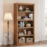 Garvee 5 Tier Bookcase, Farmhouse Book Shelf with Storage, Tall Book Case Wooden 5 Shelf Bookcase for Home Office, Living Room, Bed Room (Vintage, 67.4" H x 31.5" W x 12.8" D) - Vintage
