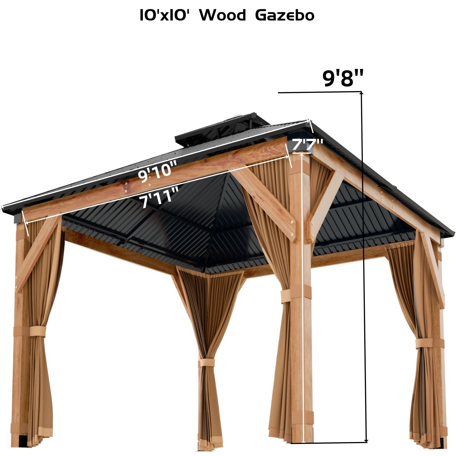 Garvee 10x10 FT Wooden Double Roof Gazebo Outdoor Canopy Shelter with 4-Post Design for Patio, Backyard, Garden & Wedding Parties
