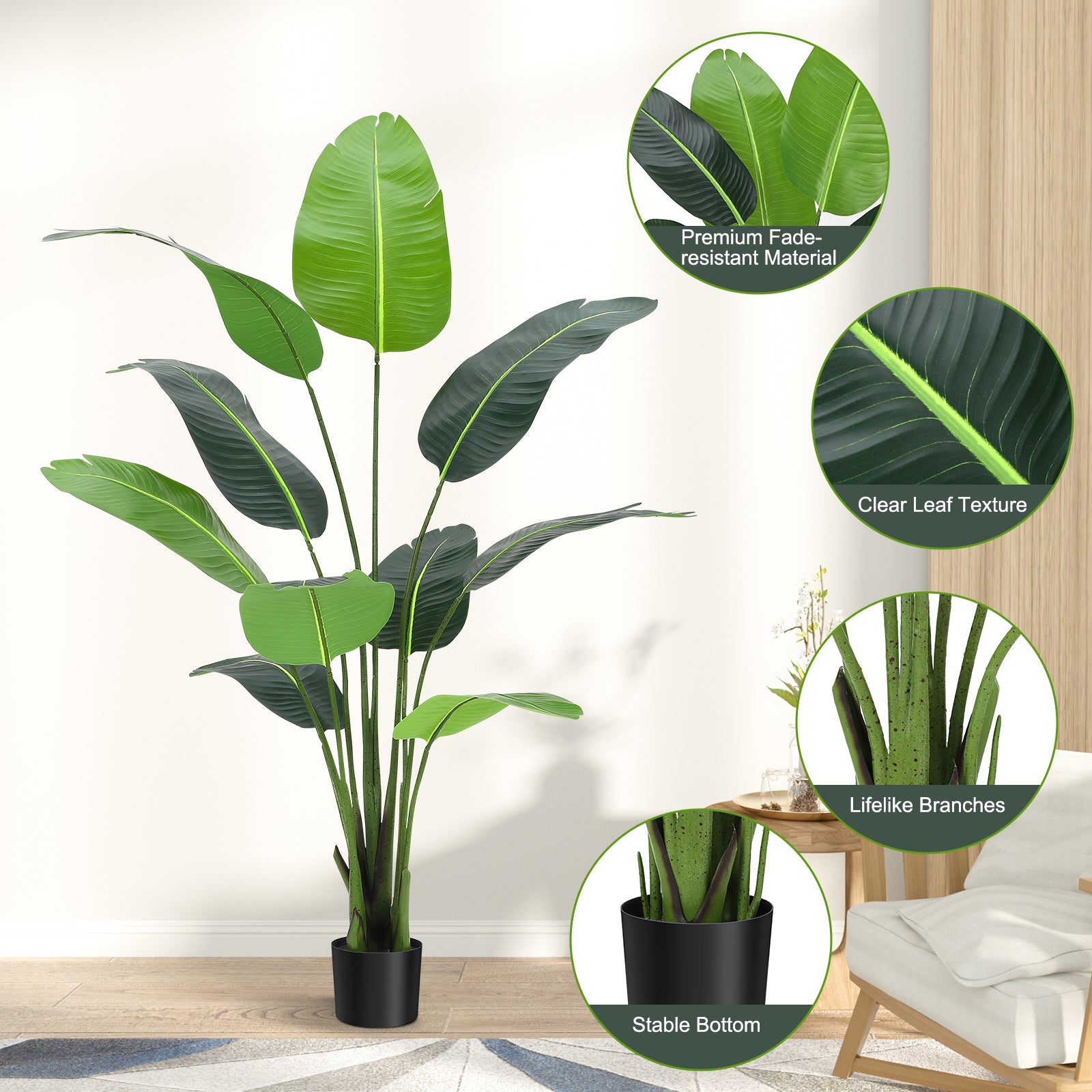 Garvee 5ft Artificial Plants Indoor - Premium Simulated Silk Fabric, No Maintenance Required, Adjustable Branches, Realistic Look, Easy to Assemble - Ideal DéCor for Home or Office