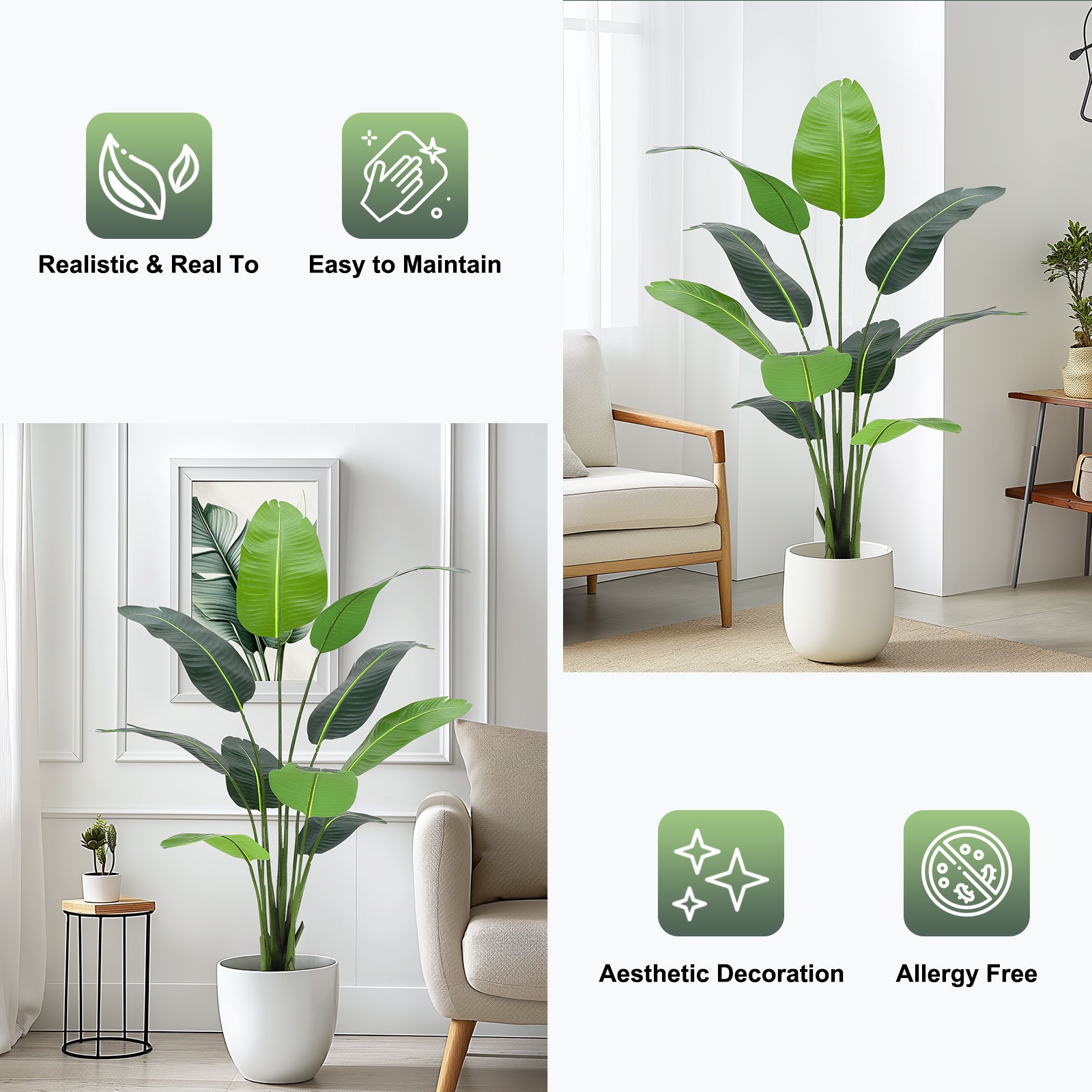 Garvee 5ft Artificial Plants Indoor - Premium Simulated Silk Fabric, No Maintenance Required, Adjustable Branches, Realistic Look, Easy to Assemble - Ideal DéCor for Home or Office