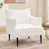 Garvee  Garvee Mid Century Accent Chair, Comfy Living Room Chair Armchair White Fabric Sofa Chair for Bedroom, Modern Accent Chair with Arms and Metal Legs for Office Study, Vintage Reading Room Sofa - White