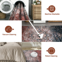 Garvee Washable Area Rug 4x6, Vintage Distressed Ombre Rug for Bedroom Living Room, Low Pile Non-Slip Soft Throw Rug for Dining Room Office Playroom, Rust/Navy Multi