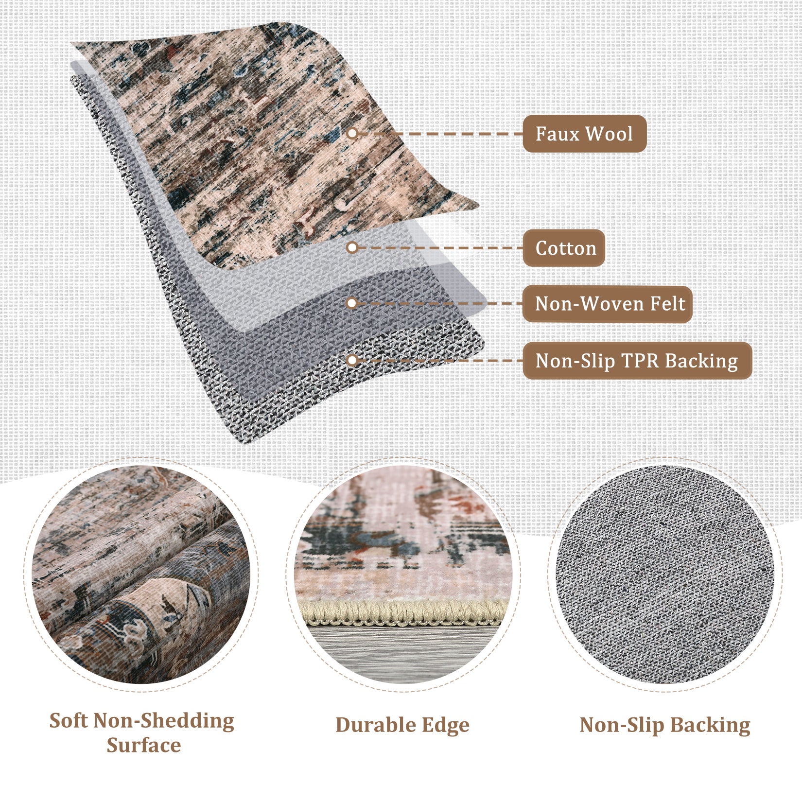 Garvee 8x10 Area Rugs for Living Room, Machine Washable Non-Slip Ombre Vintage Distressed Accent Rug, Ultra-Thin Soft Large Area Rug for Bedroom Dining Room, Brown Multi