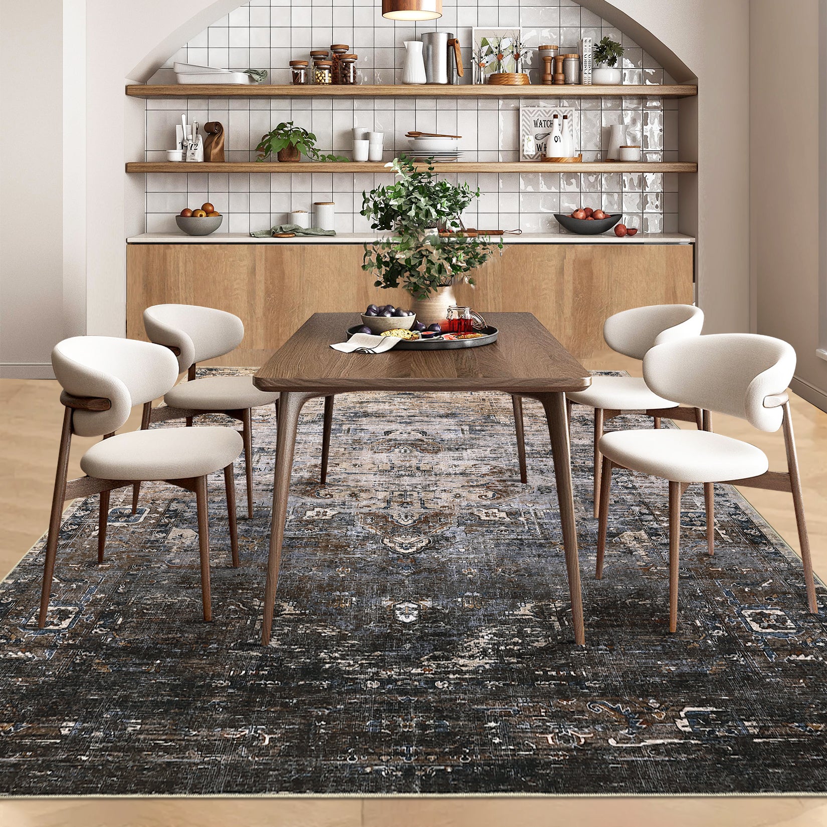 Garvee 10x13 Area Rug for Living Room, Ombre Vintage Distressed Washable Non-Slip Bedroom Rug, Ultra-Thin Soft Large Area Rug for Bedroom Dining Room, Brown Multi