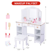 Garvee Girls' Vanity Table and Stool Set with Mirror, Drawer and Wood Makeup Playset Toy for Age 3-10, White