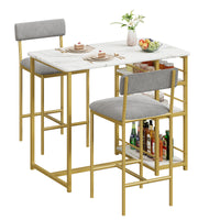 Garvee Dining Table Set for 2, Kitchen Table Set, Dining Room Table Set with 2 Velvet Upholstered Bar Chairs, 3 Piece Counter Height Table Set for Small Space, Apartment, White