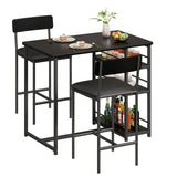 Garvee Dining Table Set for 2, Bar Stools, Upholstered Chairs, MDF Board & Steel, 3 Storage Shelves, Small Space Solution, Black - Black