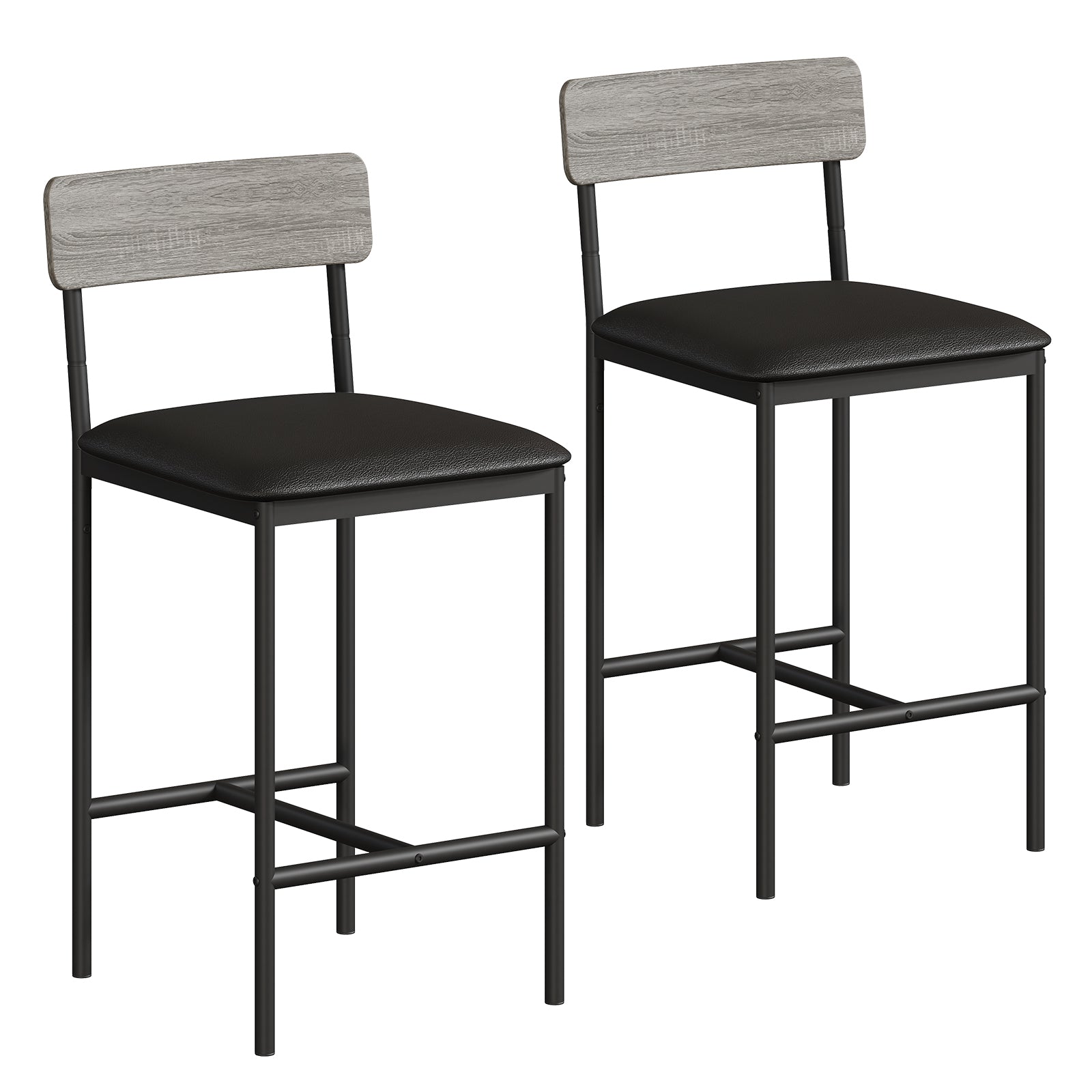Garvee Bar Stools Set of 2, Counter Height with Footrest, PU Upholstered, Metal Frame, Easy Assembly, for Kitchen Island Dining Room, Gray