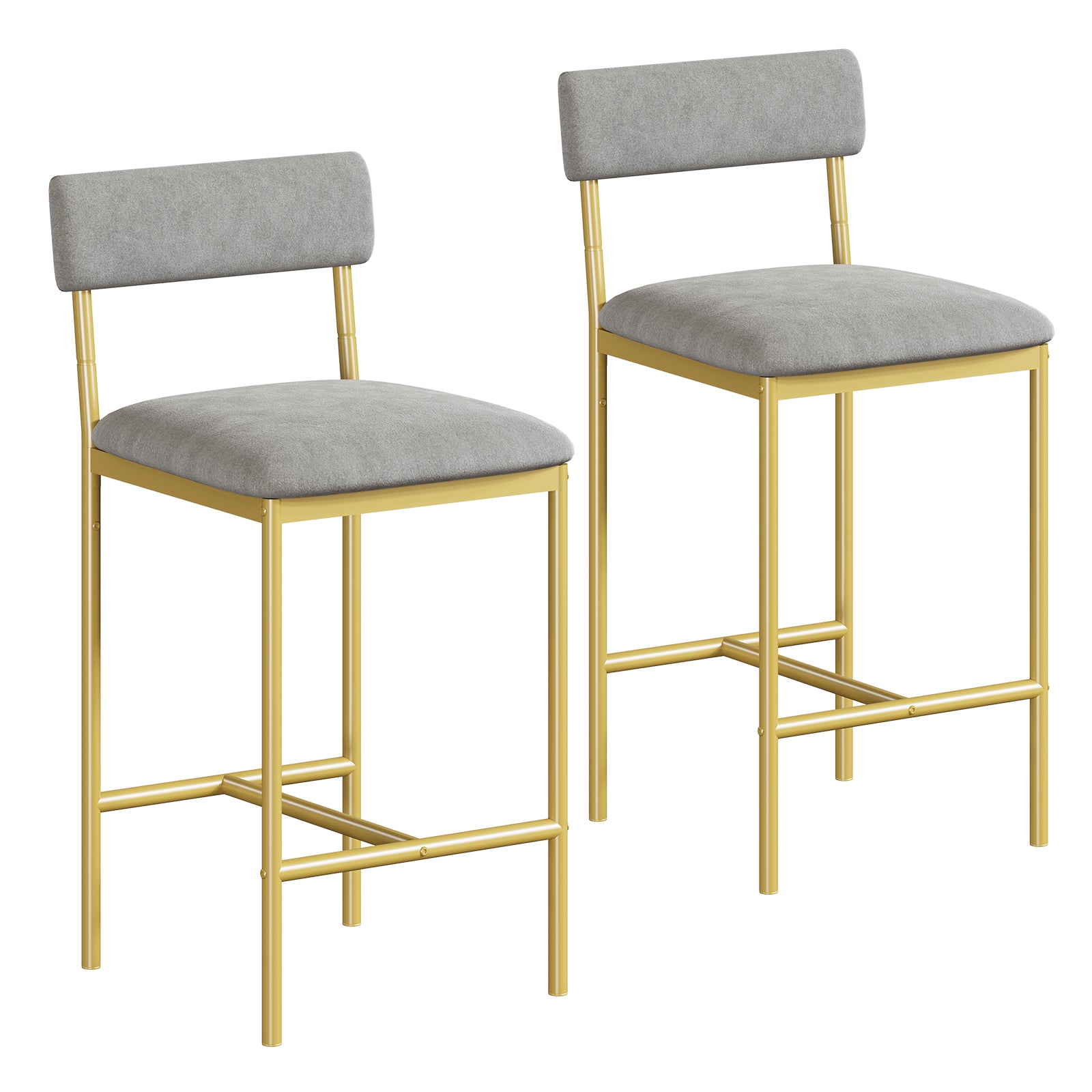 Garvee Bar Stools Set of 2, 25.5 Inches Upholstered Chairs, Premium MDF & Steel, Velvet Cushions, Easy Assembly, Grey/Gold