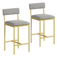 Garvee Bar Stools Set of 2, 25.5 Inches Upholstered Chairs, Premium MDF & Steel, Velvet Cushions, Easy Assembly, Grey/Gold