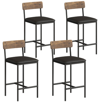 Garvee Bar Stools Set of 4, Kitchen Bar Stools with Footrest, 25.5 Inches Upholstered Bar Chairs with Back, 4 Counter Height Barstools for Counter Bar, Island, Easy Assembly, Rustic Brown