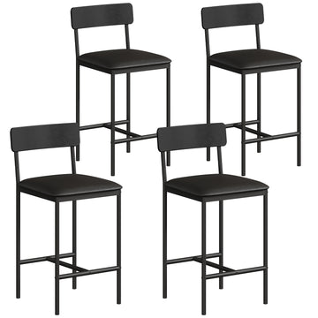 Garvee 25.5 Inches Bar Stools Set of 4, Kitchen Bar Stools with Footrest, PU Upholstered Bar Chairs, Easy Assembly, Black