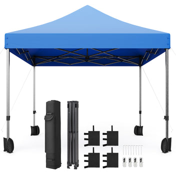 10'x10' blue pop-up canopy tent, heavy-duty steel frame, waterproof, ideal for outdoor events.
