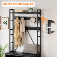 Garvee Coat Rack Shoe Bench Industrial Hall Tree Storage Bench with 3 Storage Cubbies and 8 Hooks Freestanding Entryway Coat Rack with Shoe Storage