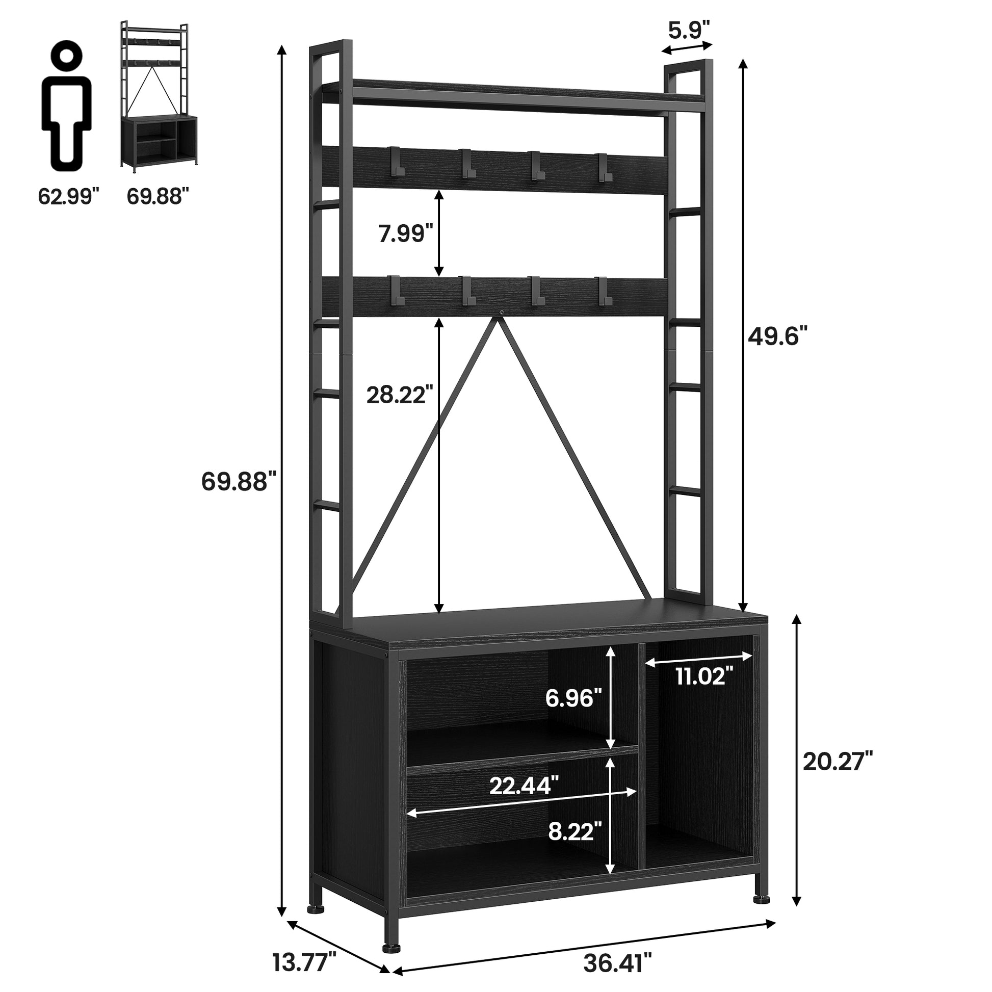 Garvee Coat Rack Shoe Bench Industrial Hall Tree Storage Bench with 3 Storage Cubbies and 8 Hooks Freestanding Entryway Coat Rack with Shoe Storage