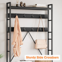 Garvee Coat Rack Shoe Bench Industrial Hall Tree Storage Bench with 3 Storage Cubbies and 8 Hooks Freestanding Entryway Coat Rack with Shoe Storage