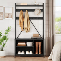 Garvee Coat Rack Shoe Bench Industrial Hall Tree Storage Bench with 3 Storage Cubbies and 8 Hooks Freestanding Entryway Coat Rack with Shoe Storage