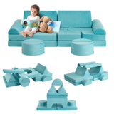 Garvee 15Pcs Blocky Couch for Kids, Modular Kids Play Couch, Toddler Couch Kids Sofa for Playroom, Convertible Foam Kids Couch, Imaginative Creative Play Couch for Boys& Girls, Teal - green