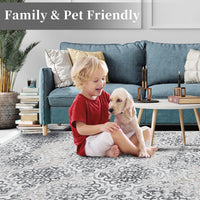 Garvee Large Throw Rugs for Living Room 10x13, Vintage Washable Rugs for Bedroom Non Slip Entryway Rugs, Moroccan Soft Rubber Backing Low Pile Printed Carpet for Bedside Kitchen, Grey