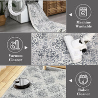 Garvee Large Throw Rugs for Living Room 10x13, Vintage Washable Rugs for Bedroom Non Slip Entryway Rugs, Moroccan Soft Rubber Backing Low Pile Printed Carpet for Bedside Kitchen, Grey