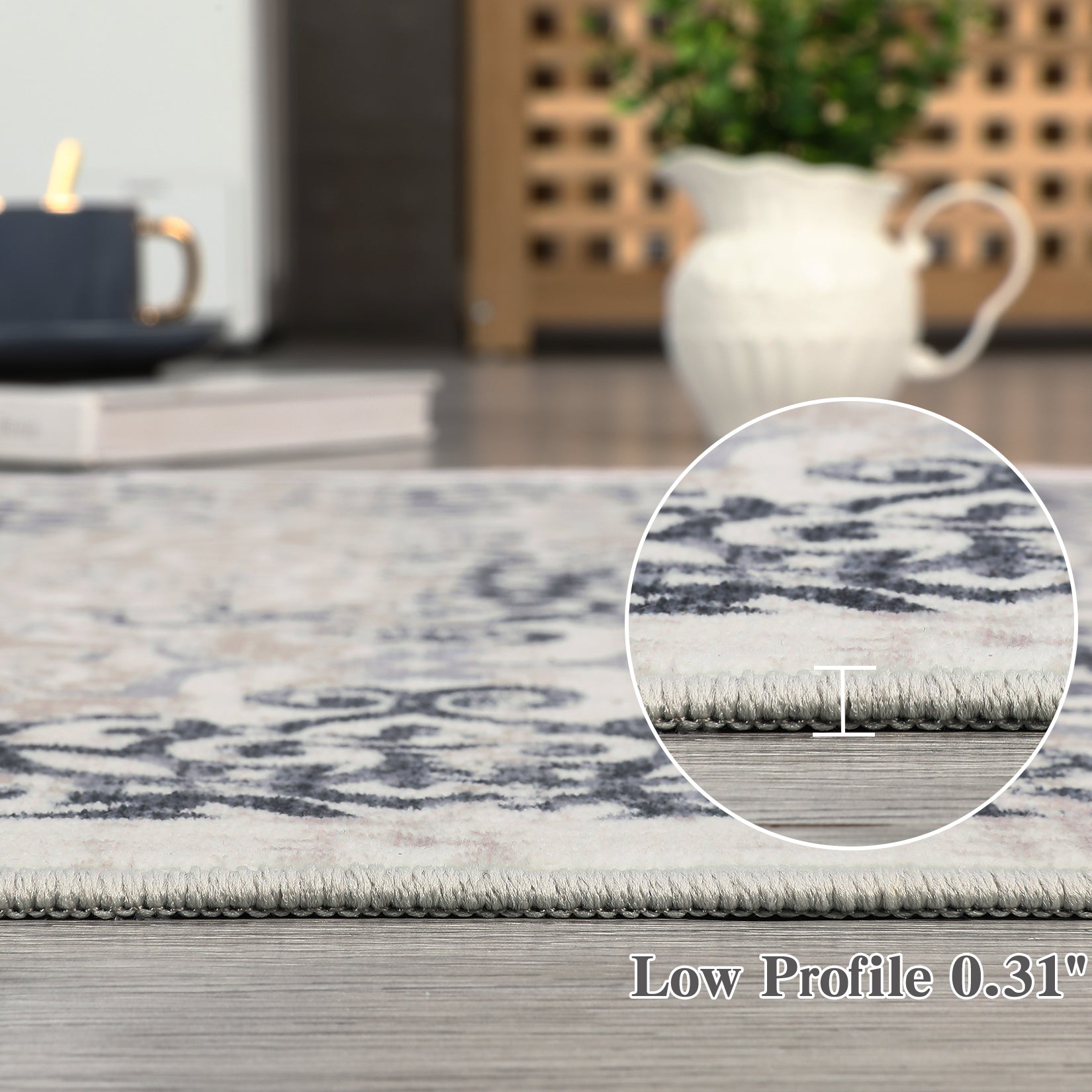 Garvee Large Throw Rugs for Living Room 10x13, Vintage Washable Rugs for Bedroom Non Slip Entryway Rugs, Moroccan Soft Rubber Backing Low Pile Printed Carpet for Bedside Kitchen, Grey