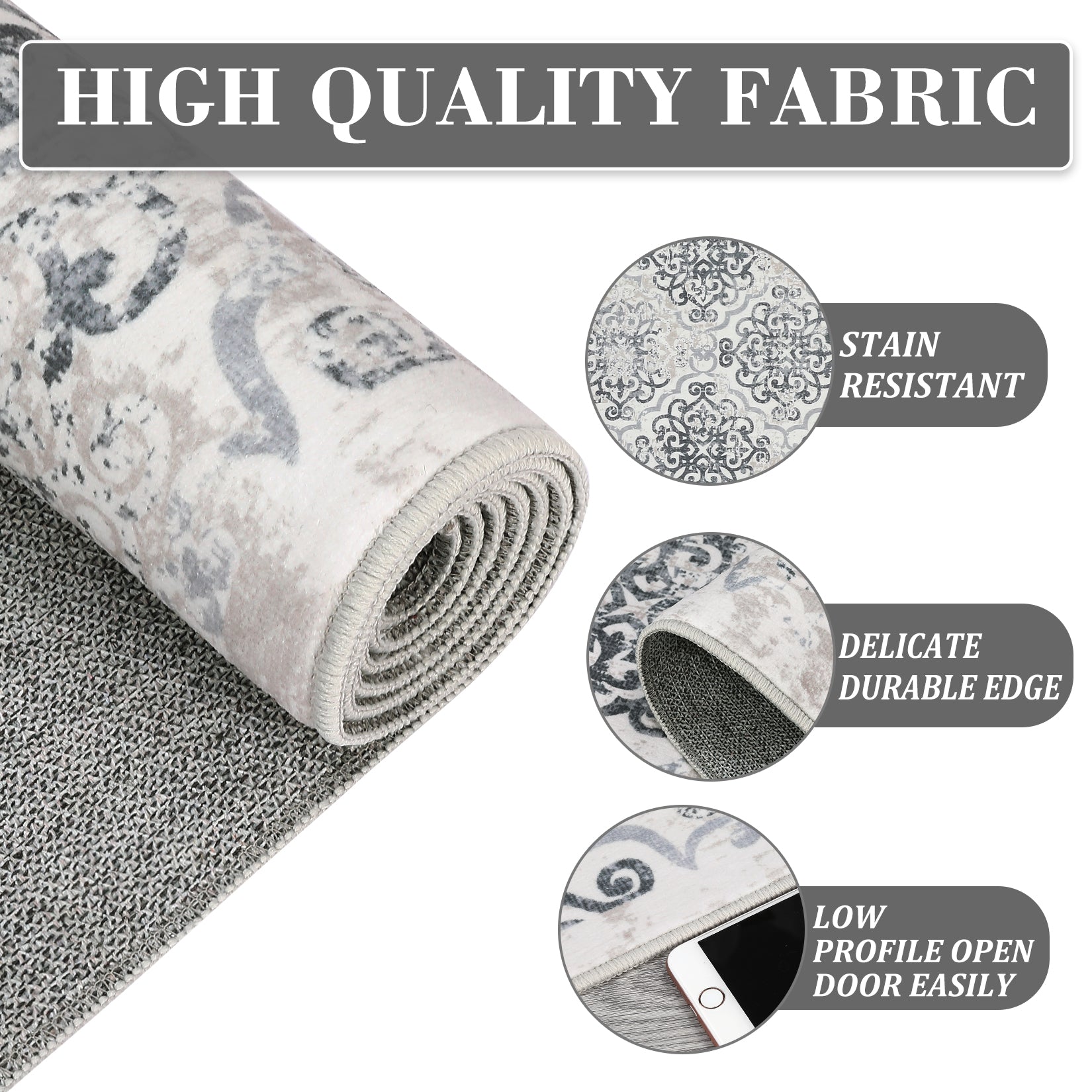 Garvee Large Throw Rugs for Living Room 10x13, Vintage Washable Rugs for Bedroom Non Slip Entryway Rugs, Moroccan Soft Rubber Backing Low Pile Printed Carpet for Bedside Kitchen, Grey