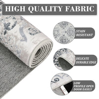 Garvee Large Throw Rugs for Living Room 10x13, Vintage Washable Rugs for Bedroom Non Slip Entryway Rugs, Moroccan Soft Rubber Backing Low Pile Printed Carpet for Bedside Kitchen, Grey