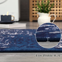 Garvee Large Throw Rugs for Living Room 10x13, Vintage Washable Rugs for Bedroom Non Slip Entryway Rugs, Moroccan Soft Rubber Backing Low Pile Printed Carpet for Bedside Kitchen, Blue