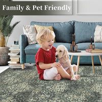 Garvee Large Throw Rugs for Living Room 10x13, Vintage Washable Rugs for Bedroom Non Slip Entryway Rugs, Moroccan Soft Rubber Backing Low Pile Printed Carpet for Bedside Kitchen, Olive Green