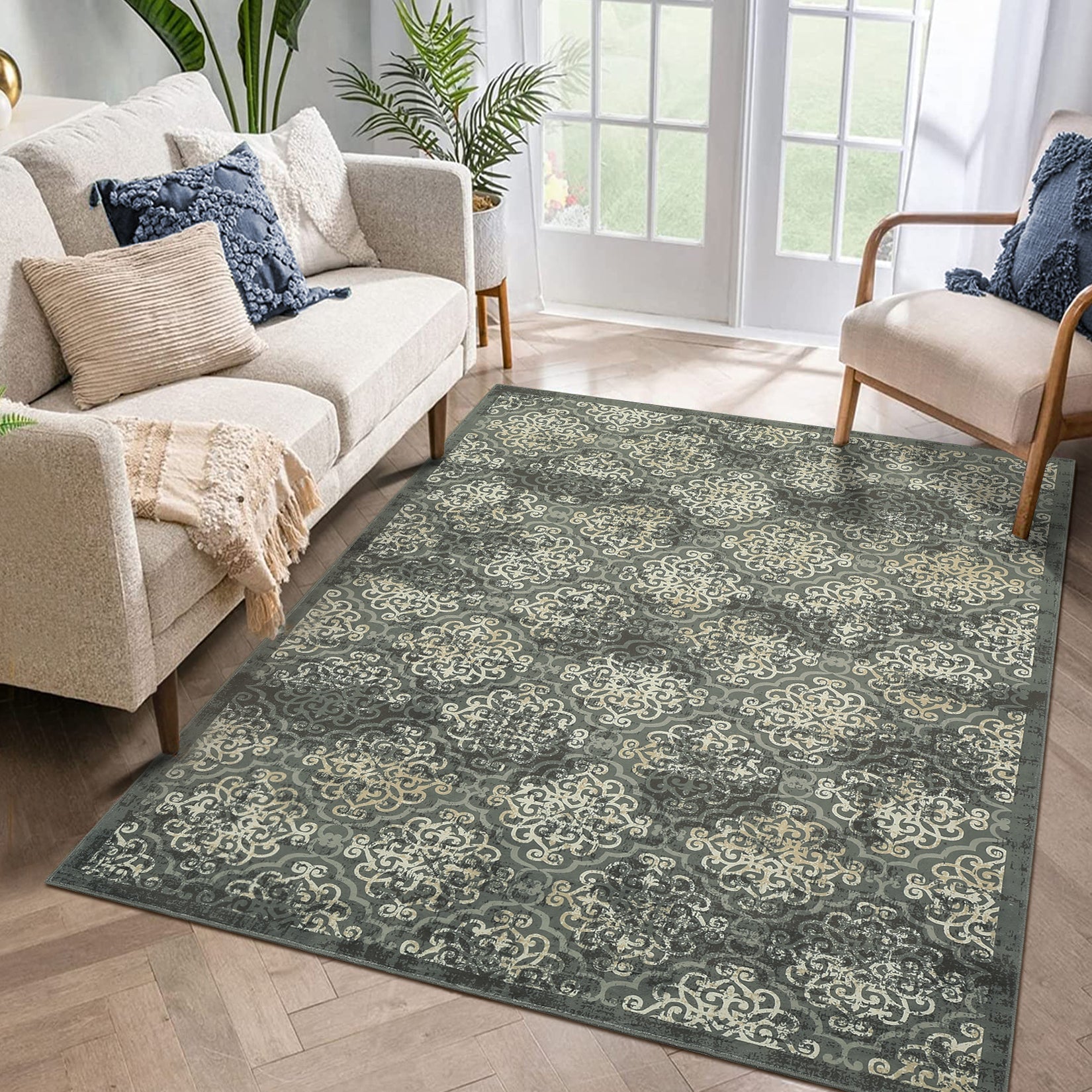 GARVEE Large Throw Rugs - Vintage Washable, Non-Slip, Soft & Durable