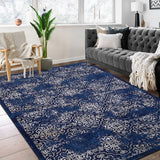 Garvee 8x10ft Area Rug for Living Room/Bedroom - Low Pile, Non-Slip, Washable - Soft Polypropylene, Snowflake Print, Ethnic Style - Ideal for Kids' Rooms - Blue