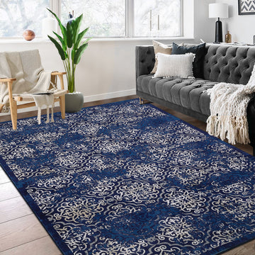 Garvee 8x10ft Area Rug for Living Room/Bedroom - Low Pile, Non-Slip, Washable - Soft Polypropylene, Snowflake Print, Ethnic Style - Ideal for Kids' Rooms