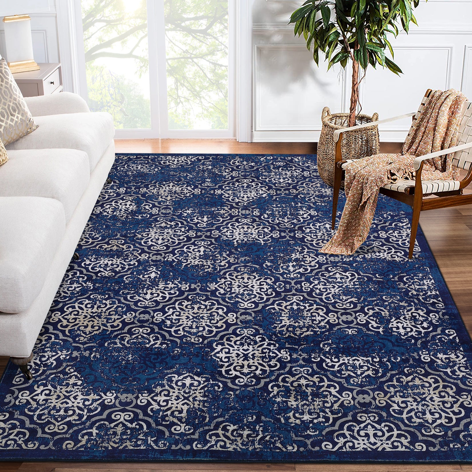 Garvee 8x10ft Area Rug for Living Room/Bedroom - Low Pile, Non-Slip, Washable - Soft Polypropylene, Snowflake Print, Ethnic Style - Ideal for Kids' Rooms