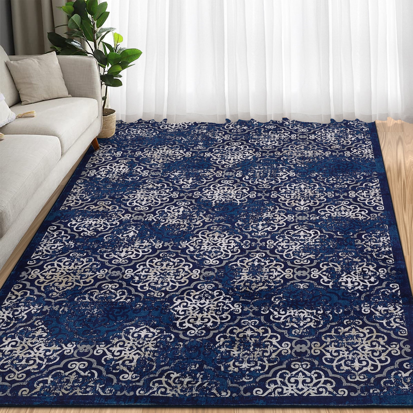 Garvee 8x10ft Area Rug for Living Room/Bedroom - Low Pile, Non-Slip, Washable - Soft Polypropylene, Snowflake Print, Ethnic Style - Ideal for Kids' Rooms
