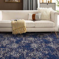 Garvee Large Throw Rugs for Living Room 10x13, Vintage Washable Rugs for Bedroom Non Slip Entryway Rugs, Moroccan Soft Rubber Backing Low Pile Printed Carpet for Bedside Kitchen, Blue