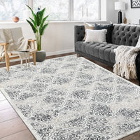 Garvee Large Throw Rugs for Living Room 10x13, Vintage Washable Rugs for Bedroom Non Slip Entryway Rugs, Moroccan Soft Rubber Backing Low Pile Printed Carpet for Bedside Kitchen, Grey