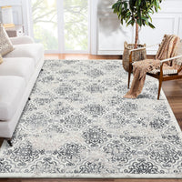Garvee Large Throw Rugs for Living Room 10x13, Vintage Washable Rugs for Bedroom Non Slip Entryway Rugs, Moroccan Soft Rubber Backing Low Pile Printed Carpet for Bedside Kitchen, Grey