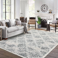 Garvee Large Throw Rugs for Living Room 10x13, Vintage Washable Rugs for Bedroom Non Slip Entryway Rugs, Moroccan Soft Rubber Backing Low Pile Printed Carpet for Bedside Kitchen, Grey