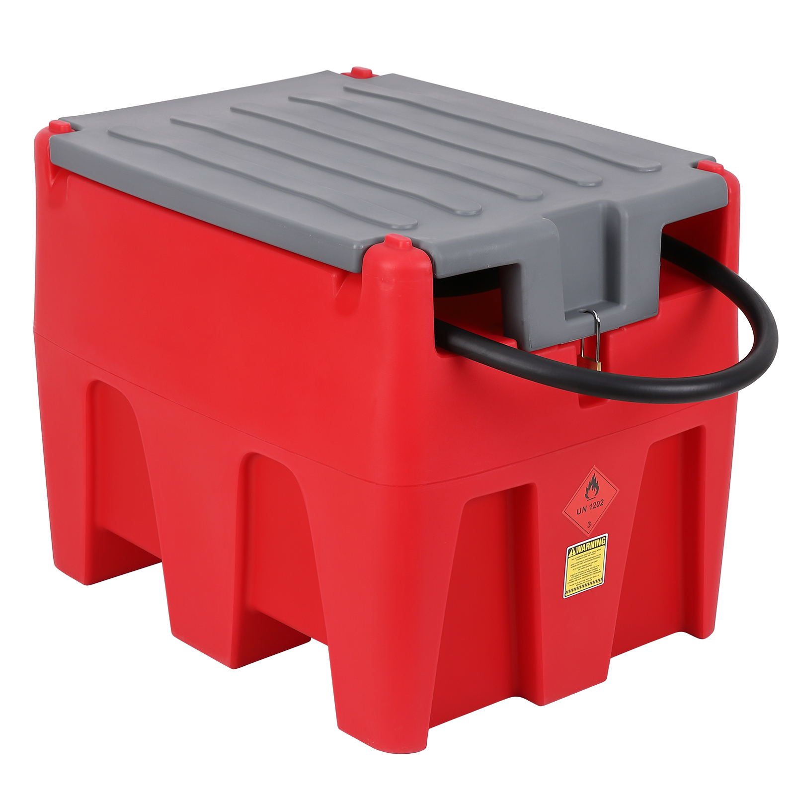 Garvee Portable Diesel Tank, 53 Gallon Fuel Tank with 12V Electric Fuel Transfer Pump, 10 GPM Diesel Transfer Tank with Auto Fueling Nozzle & 360° Swivel Connector with 13.1ft Hose (Red, 53 Gal)