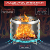 Garvee 20.5" Smokeless Fire Pit with Air Switch,Without handle,Wood Burning Portable Stainless Steel Outdoor Firepit with Removable Stand & Stove Hook, Ash Pan, for Camping Backyard Patio Picnic