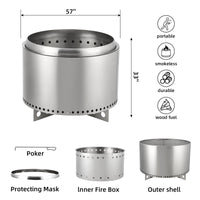 Garvee 20.5" Smokeless Fire Pit with Air Switch,Without handle,Wood Burning Portable Stainless Steel Outdoor Firepit with Removable Stand & Stove Hook, Ash Pan, for Camping Backyard Patio Picnic