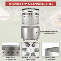 Garvee 20.5" Smokeless Fire Pit with Air Switch,Without handle,Wood Burning Portable Stainless Steel Outdoor Firepit with Removable Stand & Stove Hook, Ash Pan, for Camping Backyard Patio Picnic