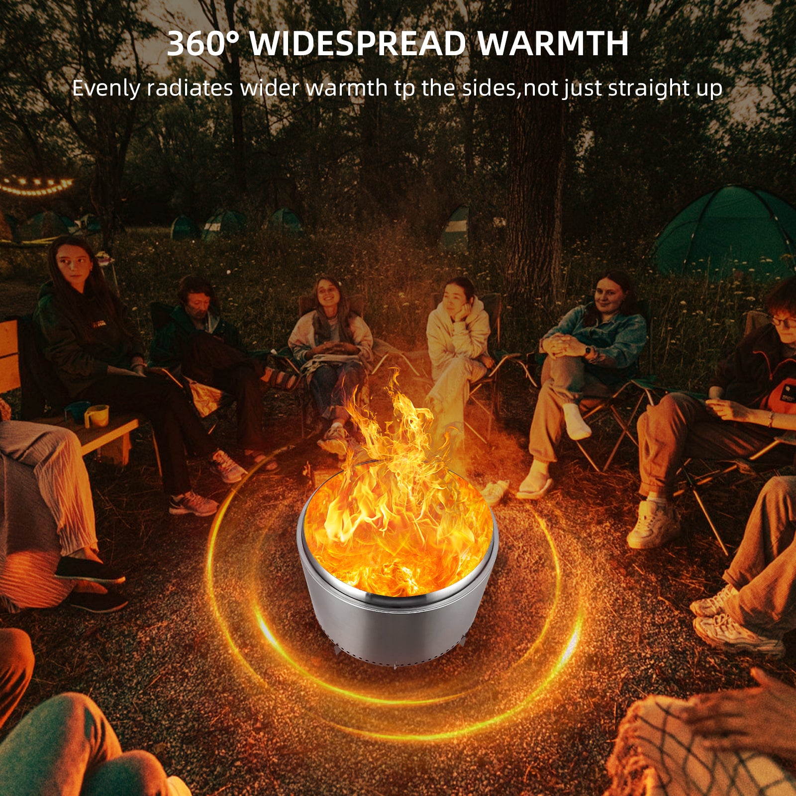 Garvee 20.5" Smokeless Fire Pit with Air Switch,Without handle,Wood Burning Portable Stainless Steel Outdoor Firepit with Removable Stand & Stove Hook, Ash Pan, for Camping Backyard Patio Picnic